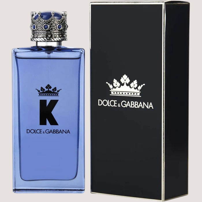 Perfume K Eau de Parfum de Oasis Perfumes Honduras Mayoreo en frasco azul con tapón de corona plateada y caja negra