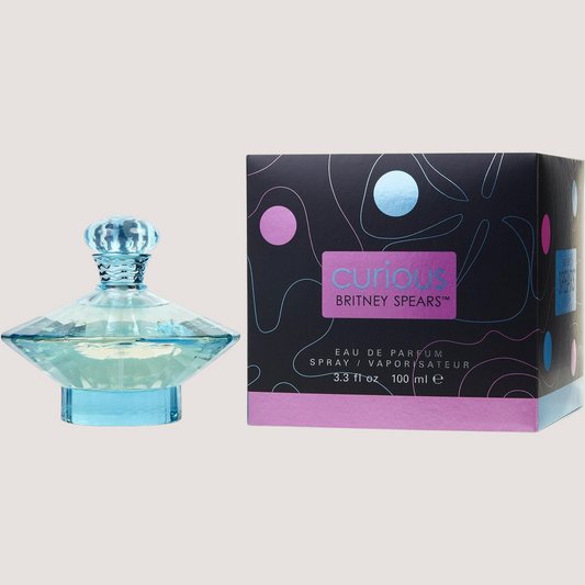 Perfume Britney Spears Curious de Oasis Perfumes Honduras Mayoreo, frasco azul con caja decorativa de 100ml