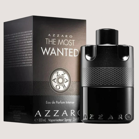 Perfume Azzaro The Most Wanted Intense para hombre en frasco negro cilíndrico con caja de Oasis Perfumes Honduras Mayoreo