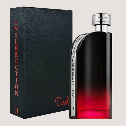 Perfume Insurrection II Dark de Reyane Tradition para hombre con frasco negro y rojo y caja a juego en Oasis Perfumes Honduras Mayoreo