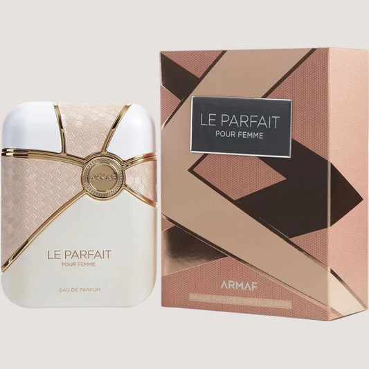 Perfume Armaf Le Parfait Pour Femme de Oasis Perfumes Honduras Mayoreo con caja decorativa y frasco elegante.