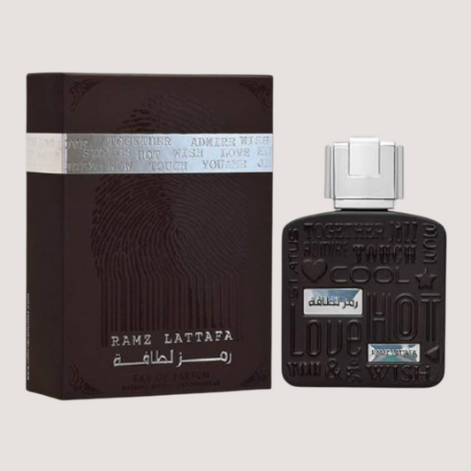 Oasis Perfumes Honduras Mayoreo Ramz Lattafa Silver EDP for men and women, 100ml bottle with silver cap. Oriental Vanilla fragrance.
